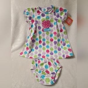 2-Pc Baby Girls JUST ONE YEAR Carter's Dress & Bloomers 3 Months  Apple Print